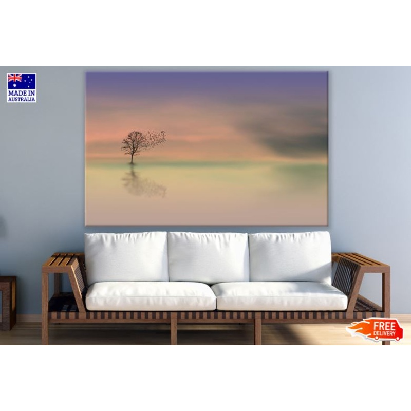 Tree in Misty Lake Scenery Photograph Print 100% Australian Made