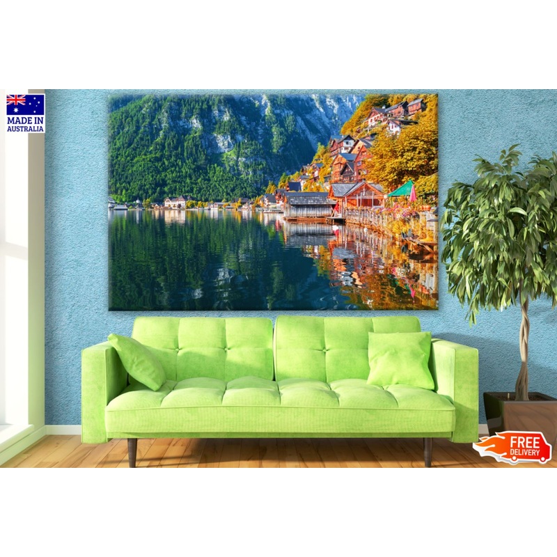 Village by Lake Scenery Photograph Print 100% Australian Made