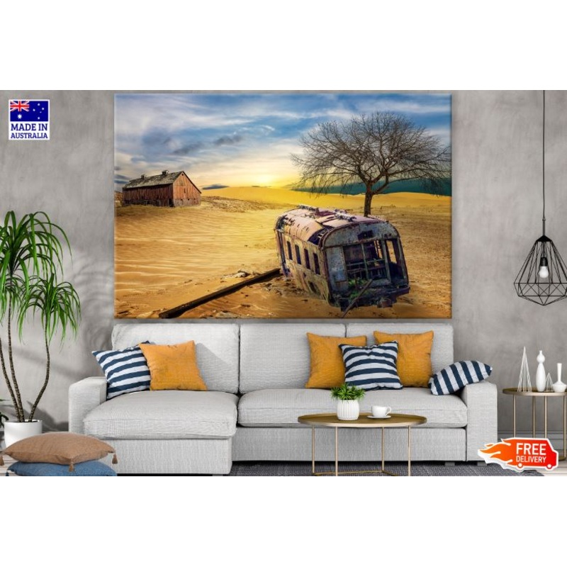 Vintage Bus & House Covered with Sand Photograph Print 100% Australian Made