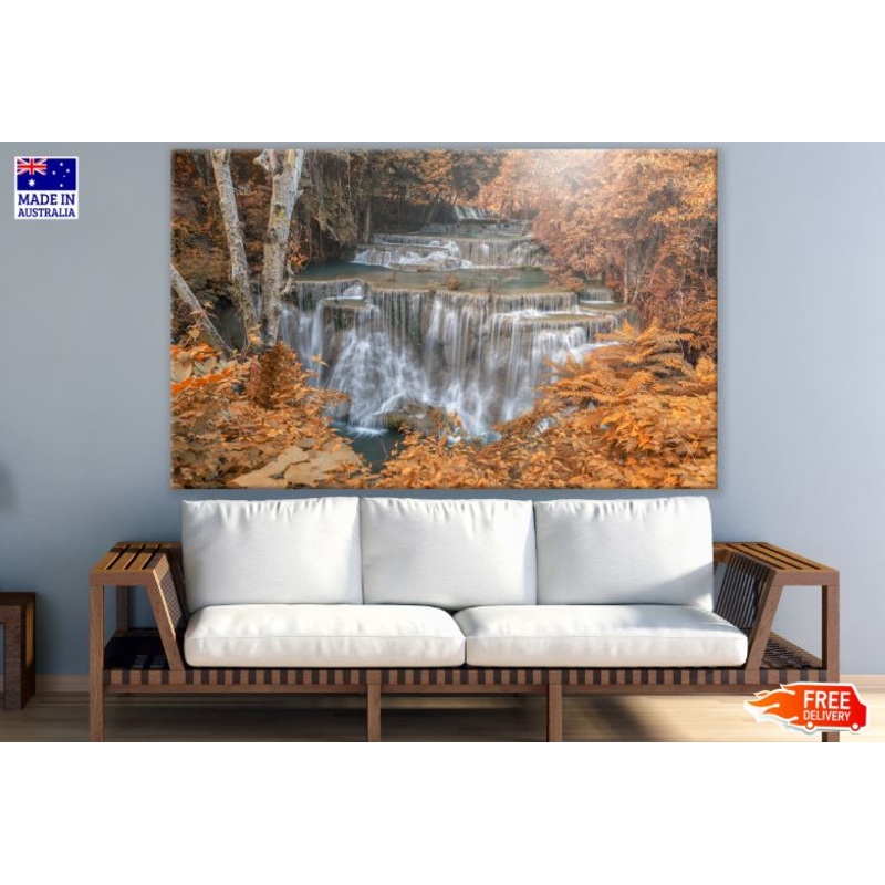 Waterfall in Autumn Forest Scenery Photograph Print 100% Australian Made