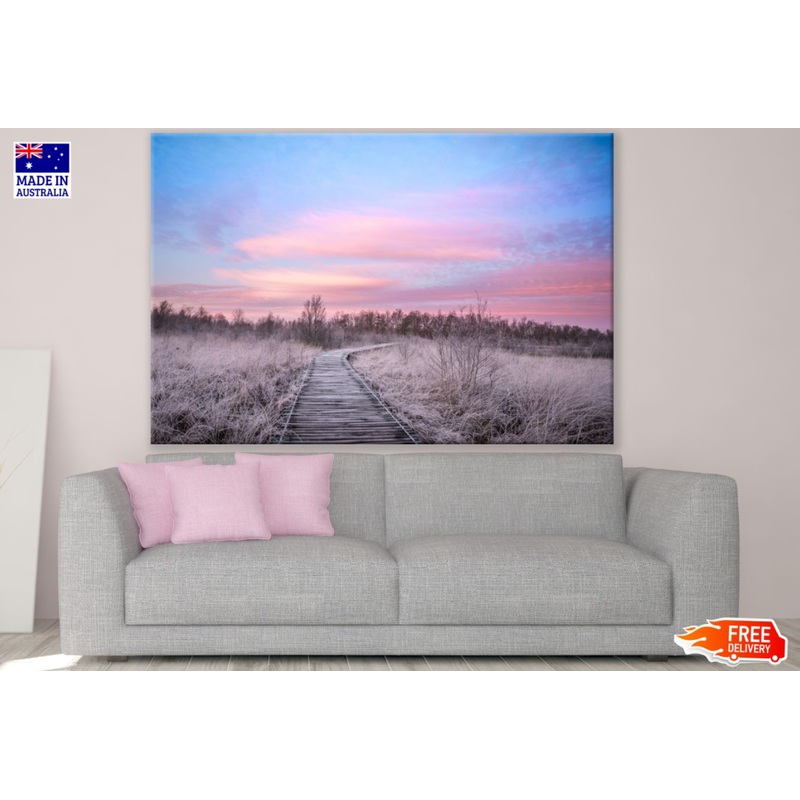 Wooden Foot Path in Grass Sunset Photograph Print 100% Australian Made