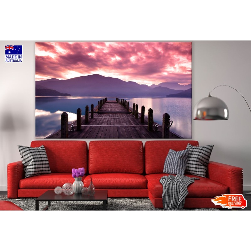 Wooden Pier Over Lake at Sunset Photograph Print 100% Australian Made
