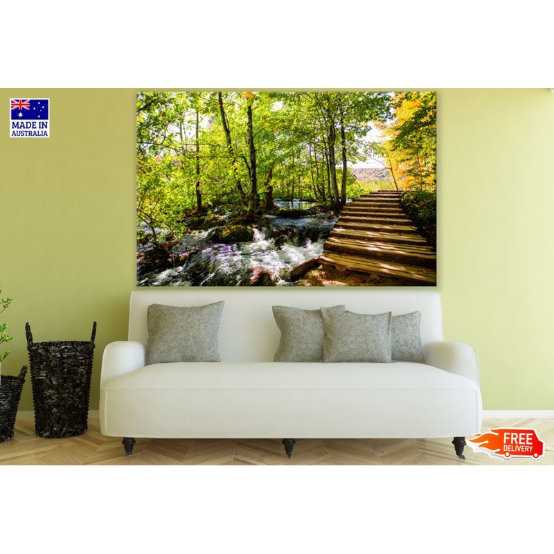 Wooden Stairs Over Water Stream Photograph Print 100% Australian Made