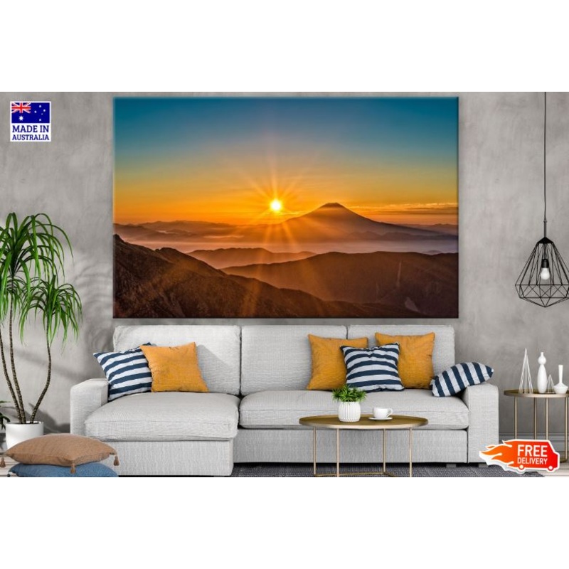 Sunset Over Mountain Range Scenery Photograph Print 100% Australian Made