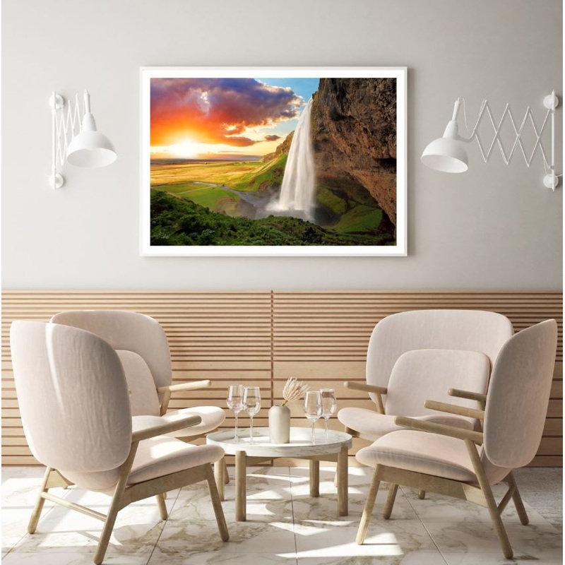 Waterfall Sunset Scenery View Photograph Home Decor Premium Quality Poster Print Choose Your Sizes