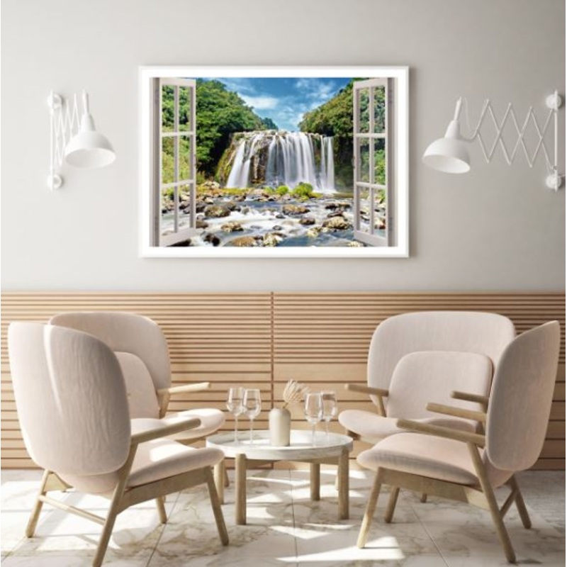 Waterfall Window View Photograph Home Decor Premium Quality Poster Print Choose Your Sizes