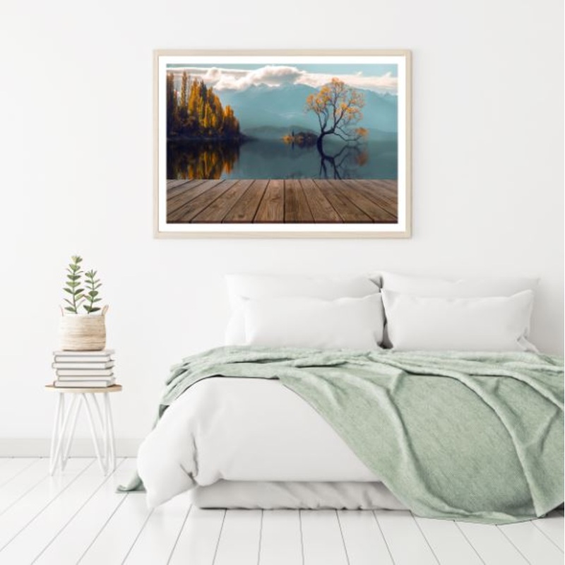 Wooden Pier & Trees in Lake View  Photograph Home Decor Premium Quality Poster Print Choose Your Sizes