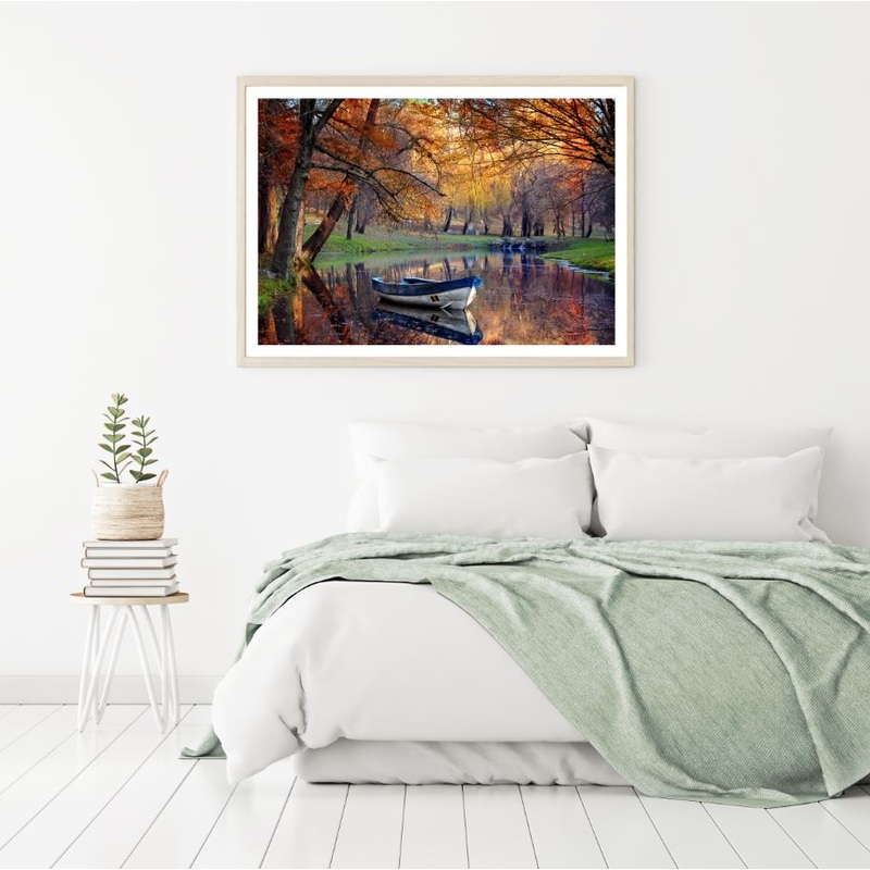 Autumn Forest & Boat on Pond View Home Decor Premium Quality Poster Print Choose Your Sizes