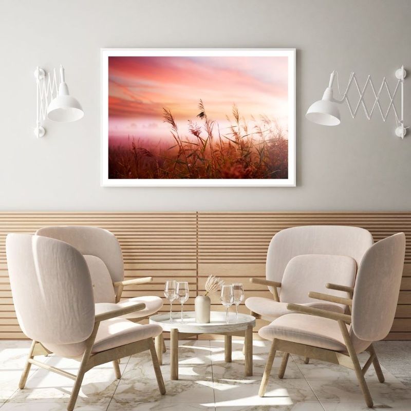 Sunset Over Grass Field Scenery Home Decor Premium Quality Poster Print Choose Your Sizes