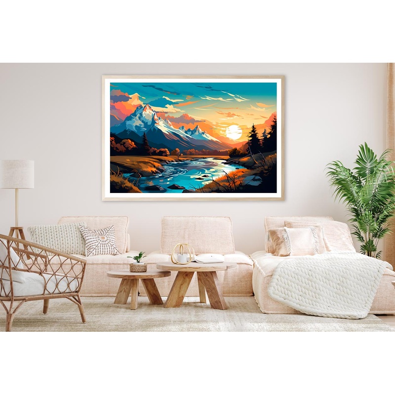 Sunset Over Mountain River Home Decor Premium Quality Poster Print Choose Your Sizes