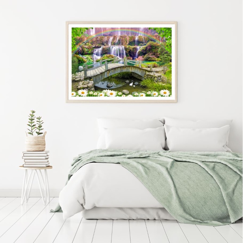 Waterfall & Bridge Digital Art Home Decor Premium Quality Poster Print Choose Your Sizes