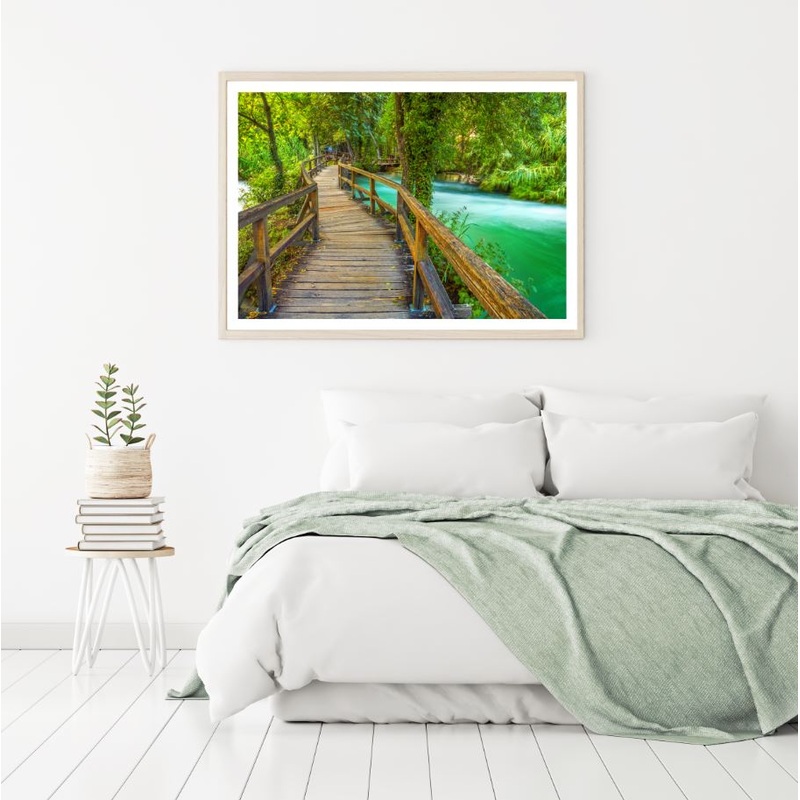 Wooden Bridge Over River Scenery Photograph Home Decor Premium Quality Poster Print Choose Your Sizes