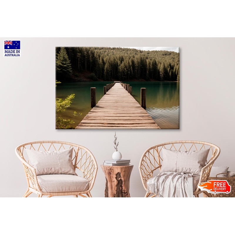 Wooden Pier On Lake & Forest  Wall Art Decor 100% Australian Made
