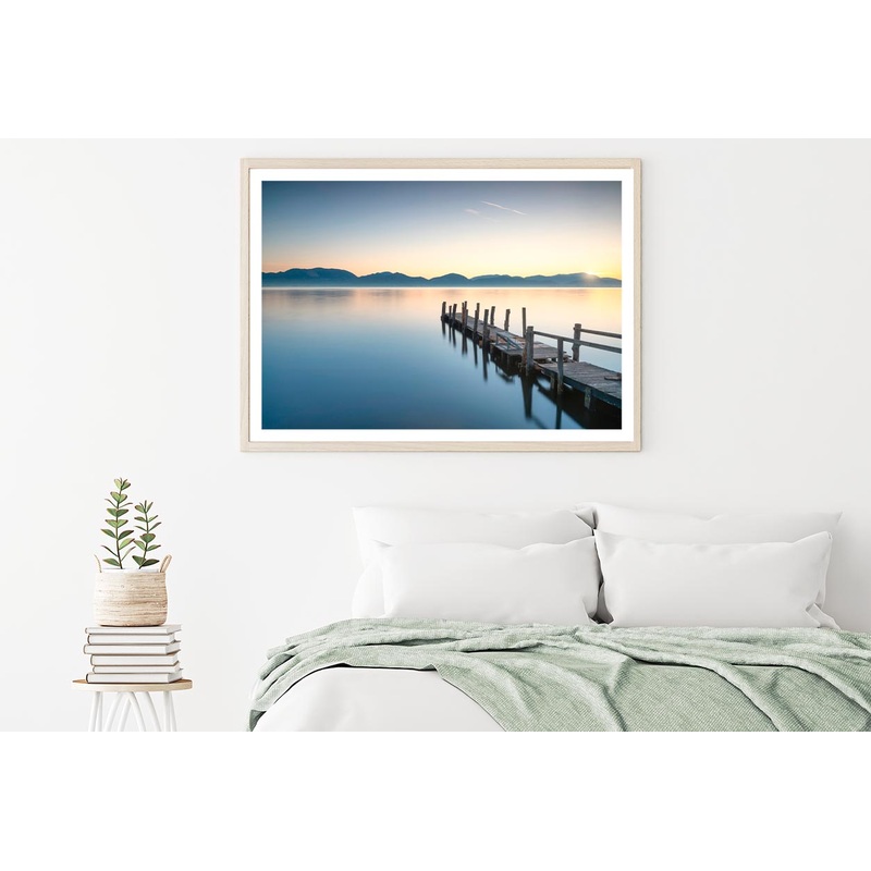 Wooden Pier or Jetty and Lake At Sunrise Home Decor Premium Quality Poster Print Choose Your Sizes