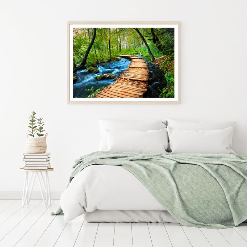 Wooden Pier Over Waterstream View Photograph Home Decor Premium Quality Poster Print Choose Your Sizes