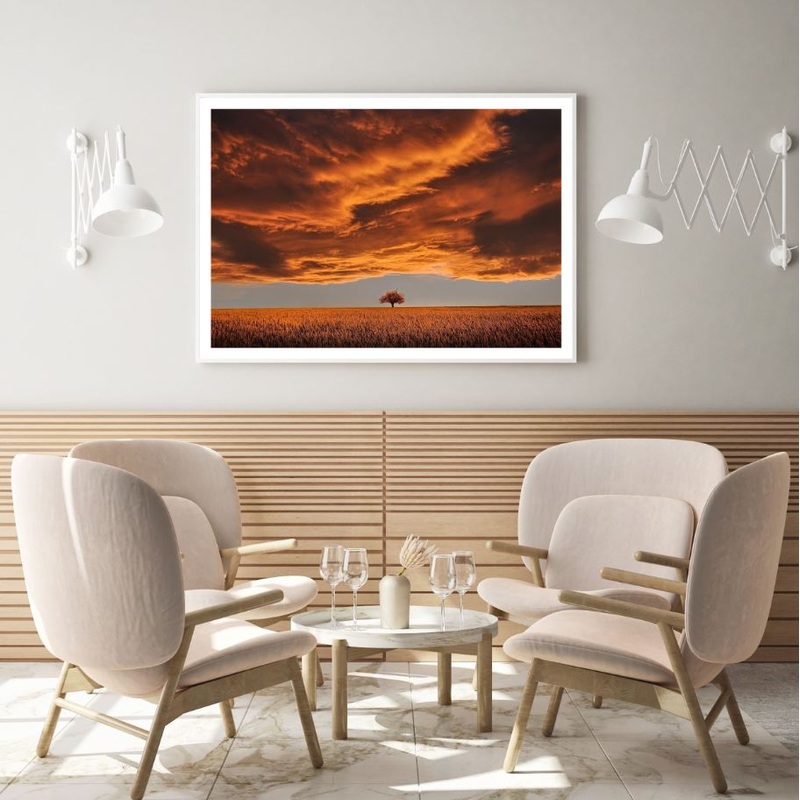 Tree in Field Sunset Scenery View Home Decor Premium Quality Poster Print Choose Your Sizes