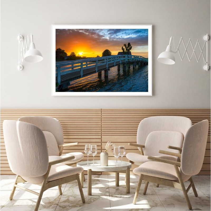 Wooden Bridge Over Lake Sunset  Home Decor Premium Quality Poster Print Choose Your Sizes