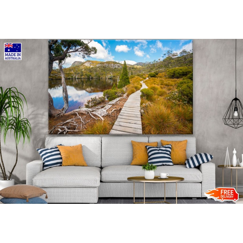 Wooden Footpath Near Lake Print 100% Australian Made