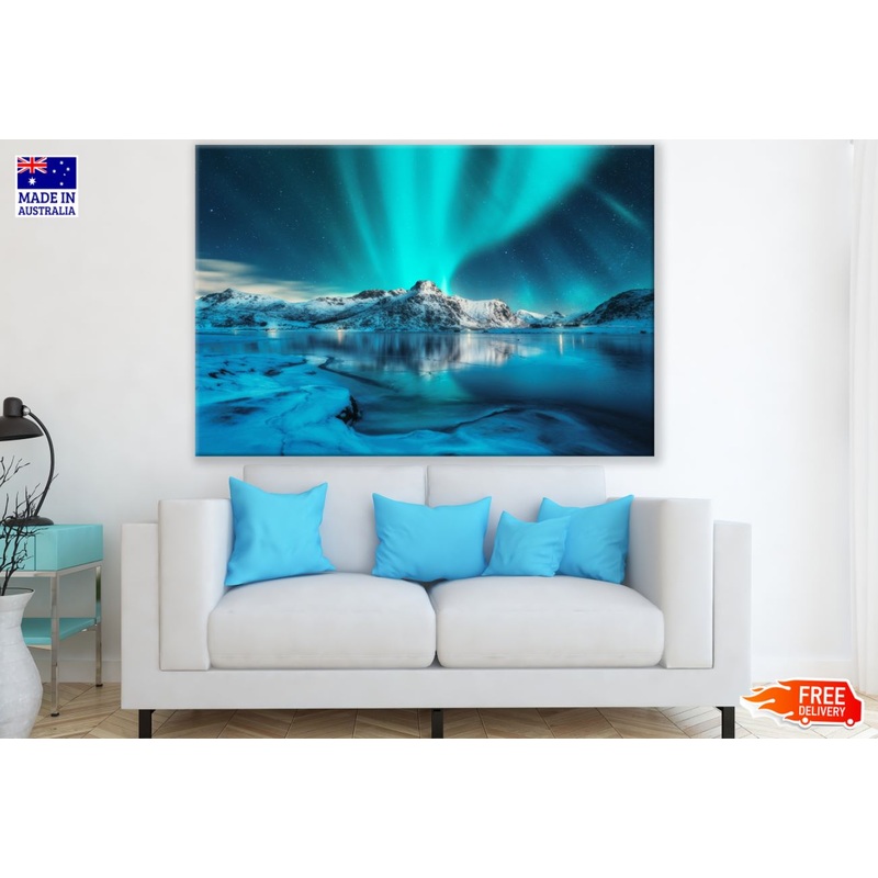 Aurora Over Snow Mountains Print 100% Australian Made