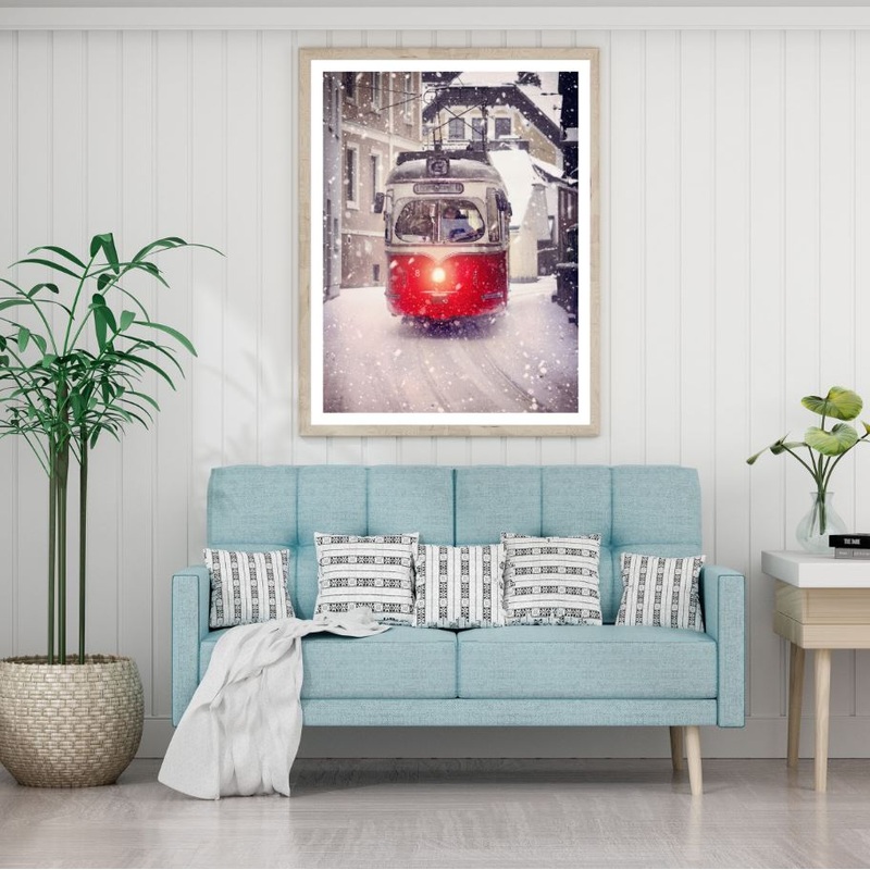 Tram on Snow Covered City View Home Decor Premium Quality Poster Print Choose Your Sizes