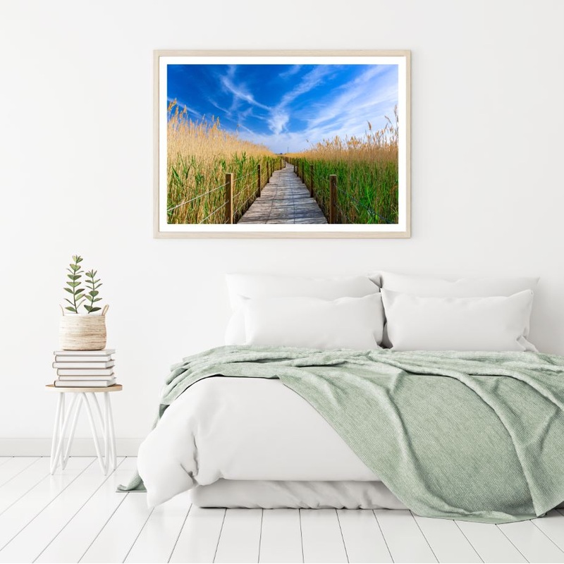Wooden Foot Path in Grass Field Home Decor Premium Quality Poster Print Choose Your Sizes