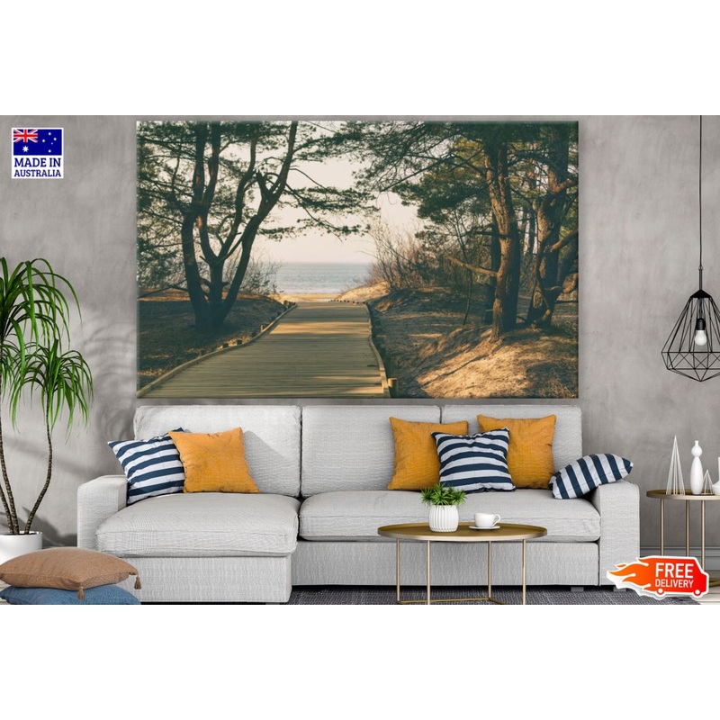Wooden Path To Sea in Forest Print 100% Australian Made