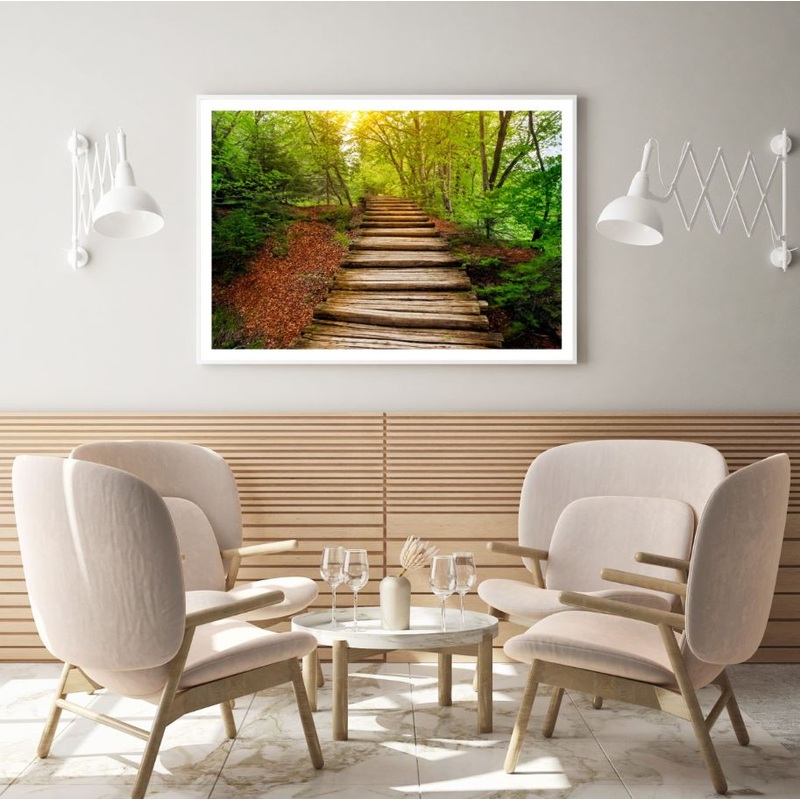 Wooden Stairs in Forest Scenery Home Decor Premium Quality Poster Print Choose Your Sizes