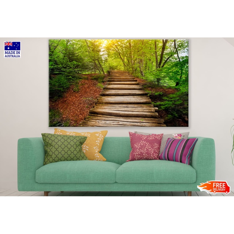 Wooden Stairs in Forest Scenery Print 100% Australian Made