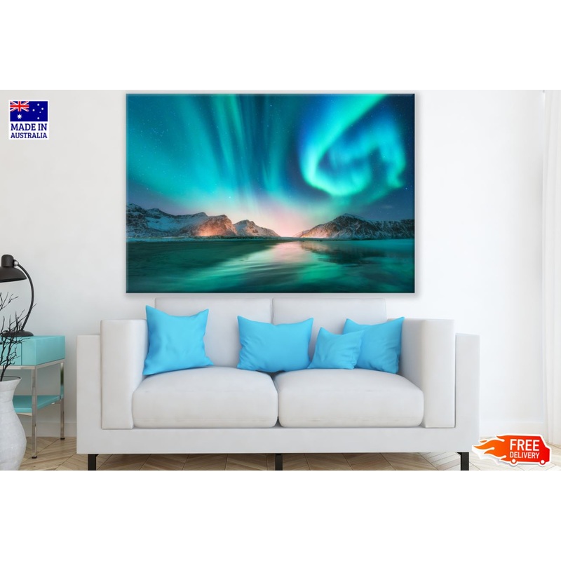 Aurora Over Sea & Mountains View Print 100% Australian Made