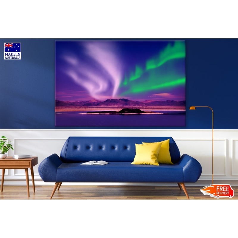 Aurora Over Snow Mountains View Print 100% Australian Made