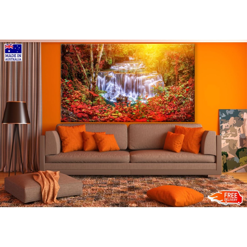 Waterfall Autumn Scenery View Print 100% Australian Made