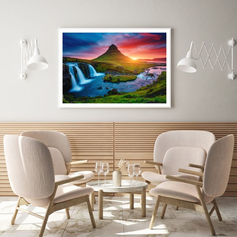 Waterfall Sunset Scenery View Home Decor Premium Quality Poster Print Choose Your Sizes