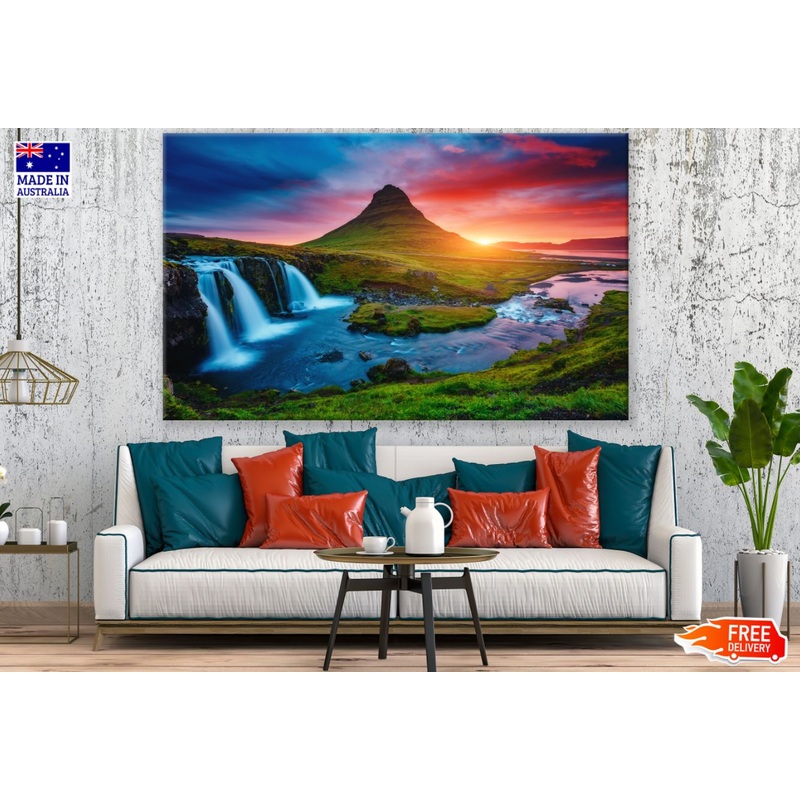 Waterfall Sunset Scenery View Print 100% Australian Made