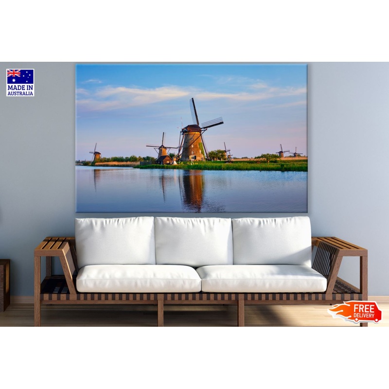 Wind Mills Near Lake Photograph Print 100% Australian Made