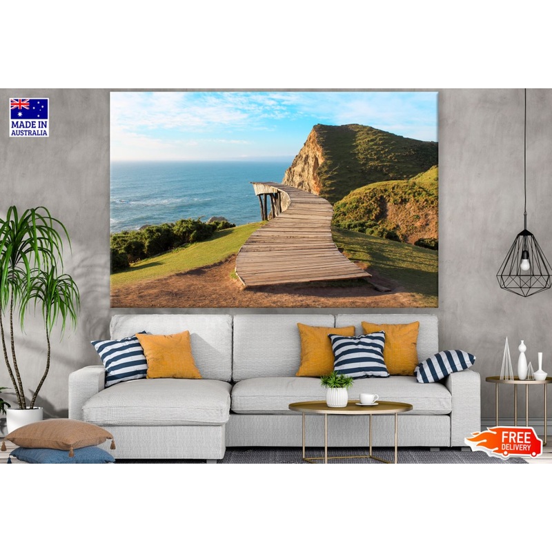 Wooden Pier Over Mountain View Print 100% Australian Made