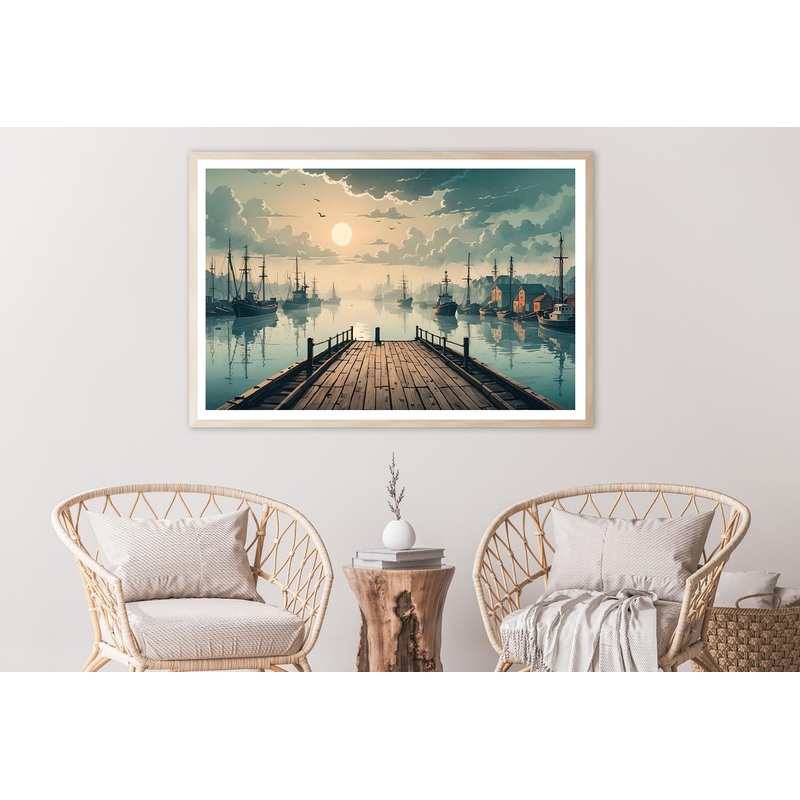Sunrise Serenity Wooden Pier Fishing at Dawn Home Decor Premium Quality Poster Print Choose Your Sizes