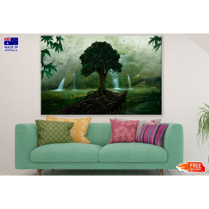 Tree & Waterfall Scenery View Print 100% Australian Made