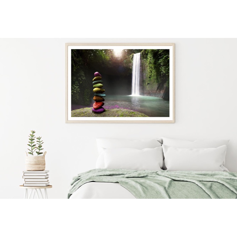Waterfall & Colorful Stones View Home Decor Premium Quality Poster Print Choose Your Sizes