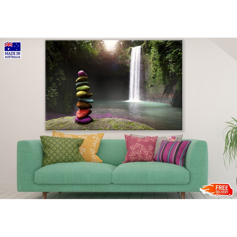 Waterfall & Colorful Stones View Print 100% Australian Made