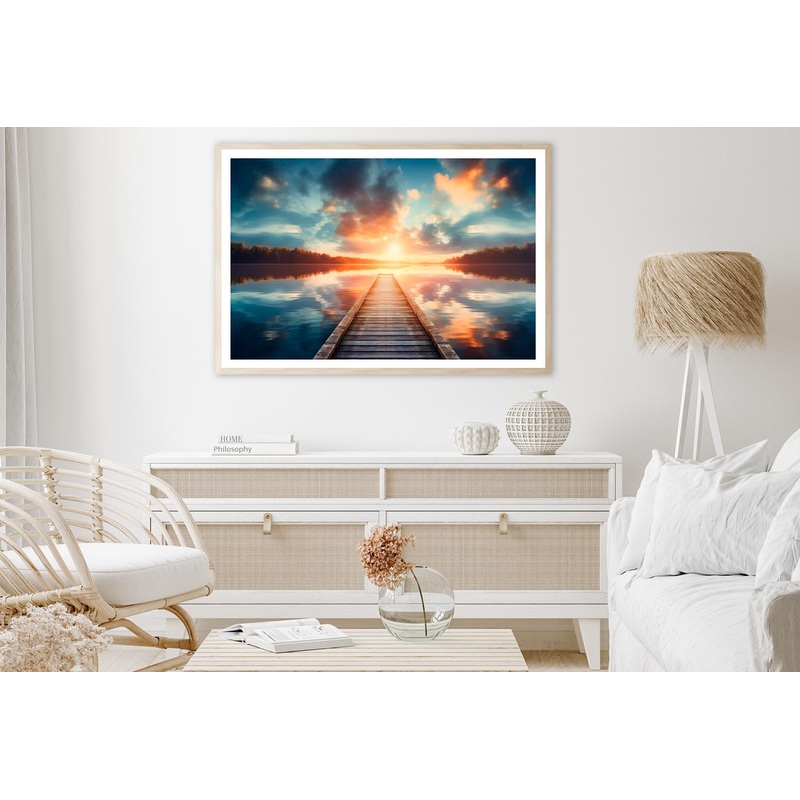 Wooden Pier Over a Calm Lake During Sunrise Home Decor Premium Quality Poster Print Choose Your Sizes