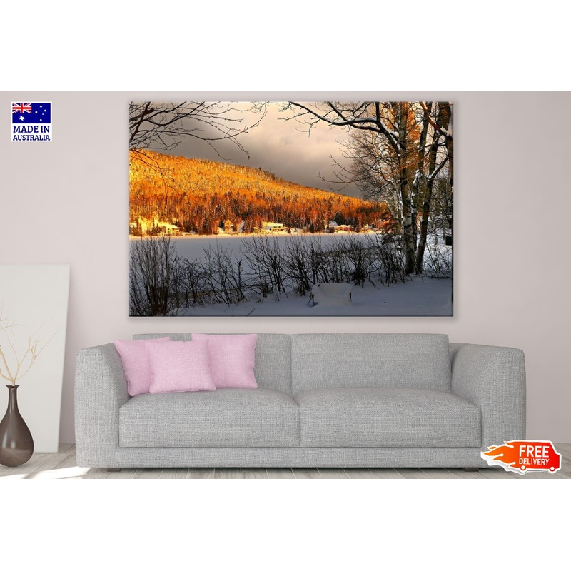 Autumn Forest & Snow Covered Field Sunset Photograph Print 100% Australian Made