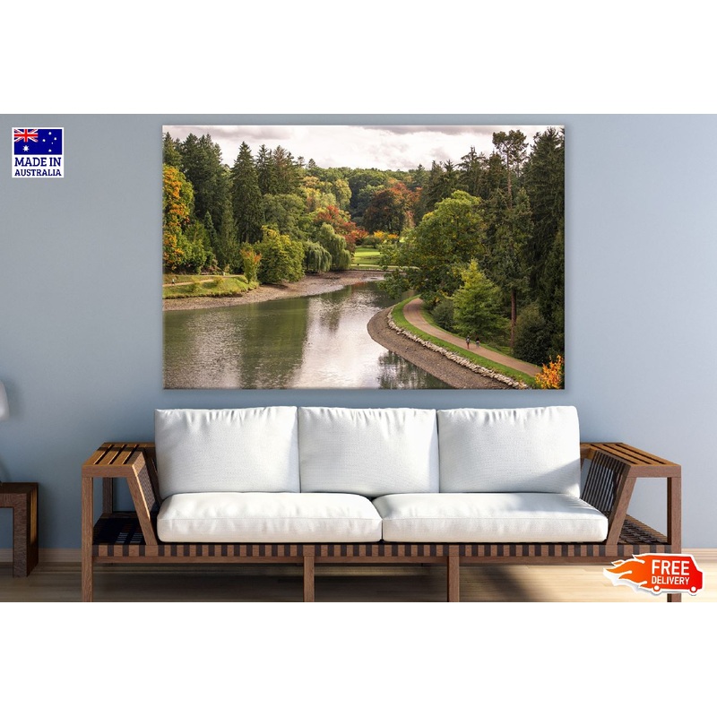 Autumn Trees Garden Pathway & Lake View Print 100% Australian Made