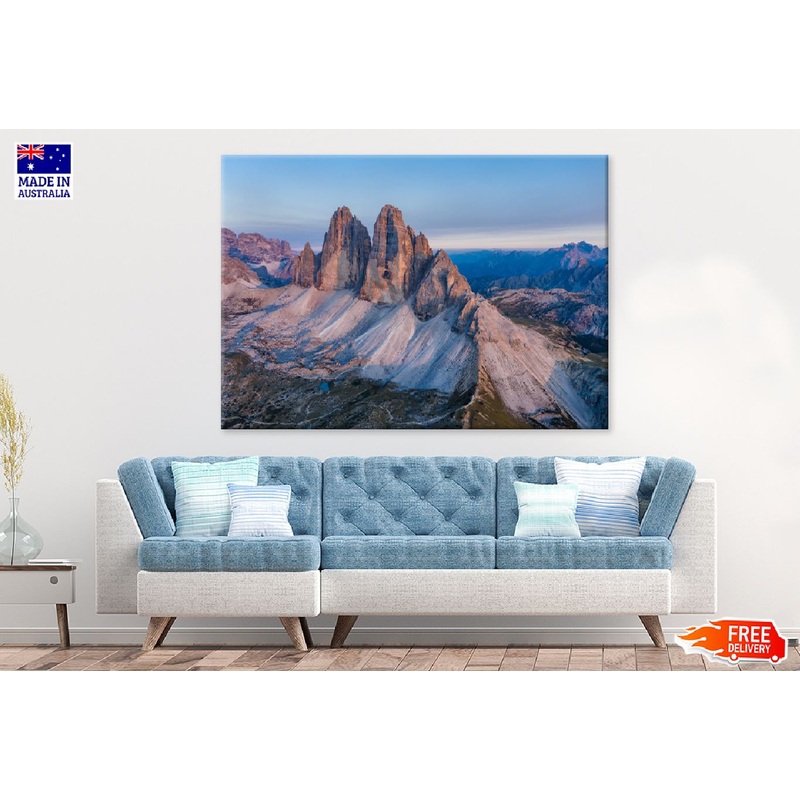 Aerial View of Tre Cime Peaks Photograph Print 100% Australian Made