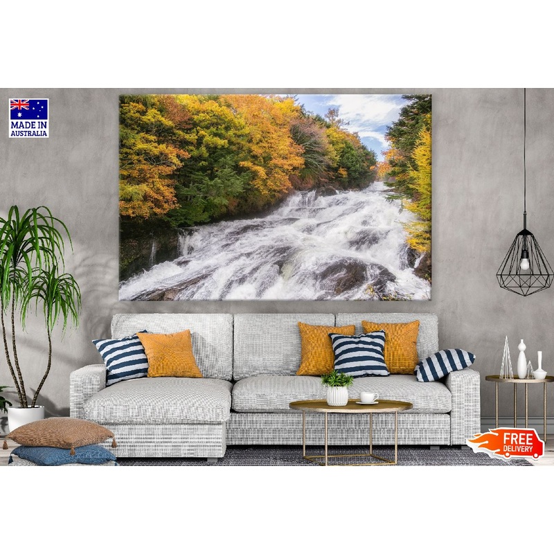 Autumn Forest & Waterfall Cascade River Print 100% Australian Made