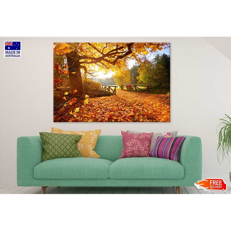 Autumn Garden with Wooden Bridge Photograph Print 100% Australian Made