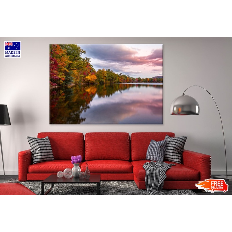 Autumn Trees View on Lake Scenery View Photograph Print 100% Australian Made
