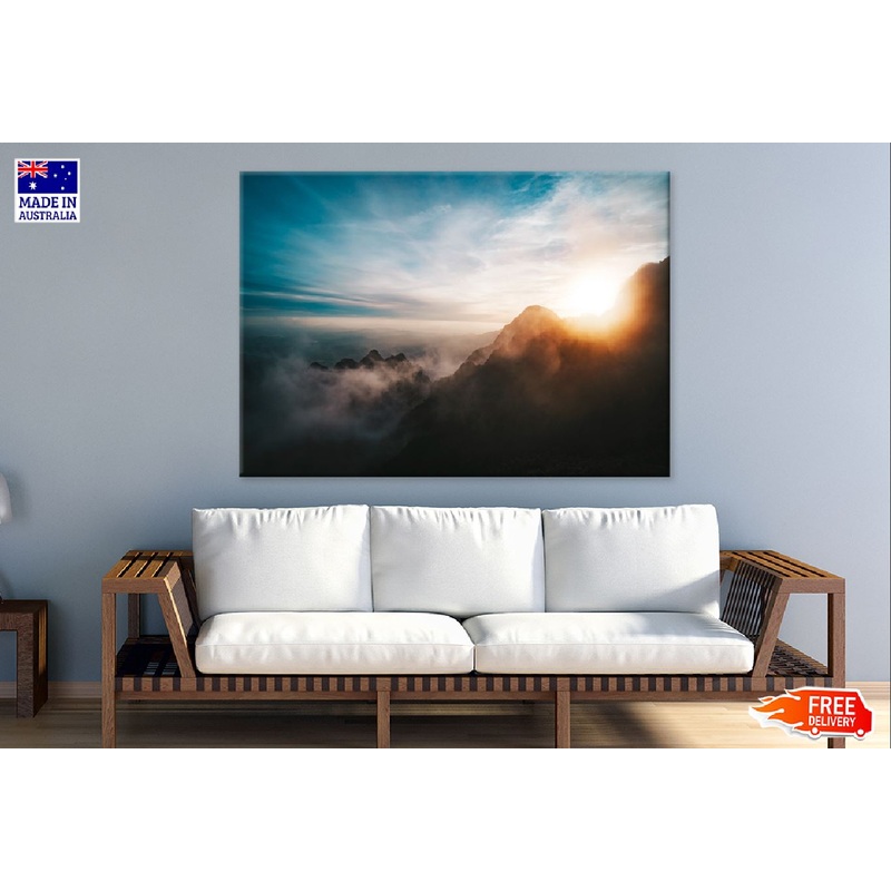 Sunrise View From Mountains Fog Photograph Print 100% Australian Made