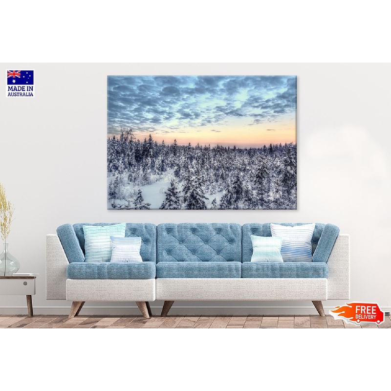 Sunset Over Snow Covered Trees Photograph Print 100% Australian Made
