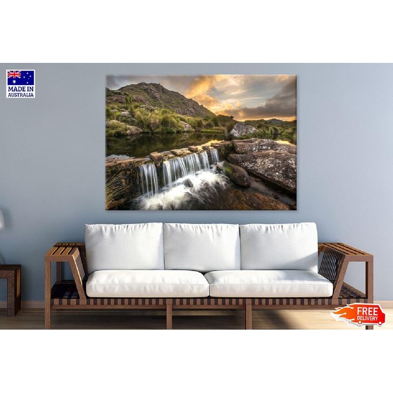 Waterfall Forested Hills Aerial View Photograph Print 100% Australian Made