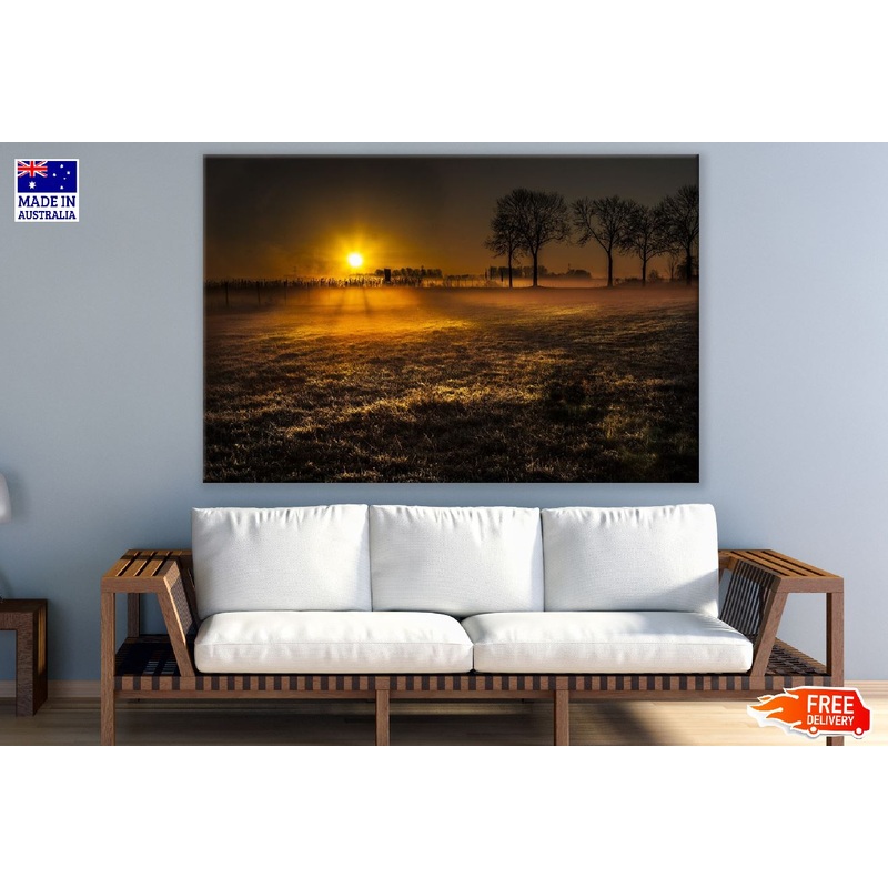Winter Grass Field Sunrise Photograph Print 100% Australian Made